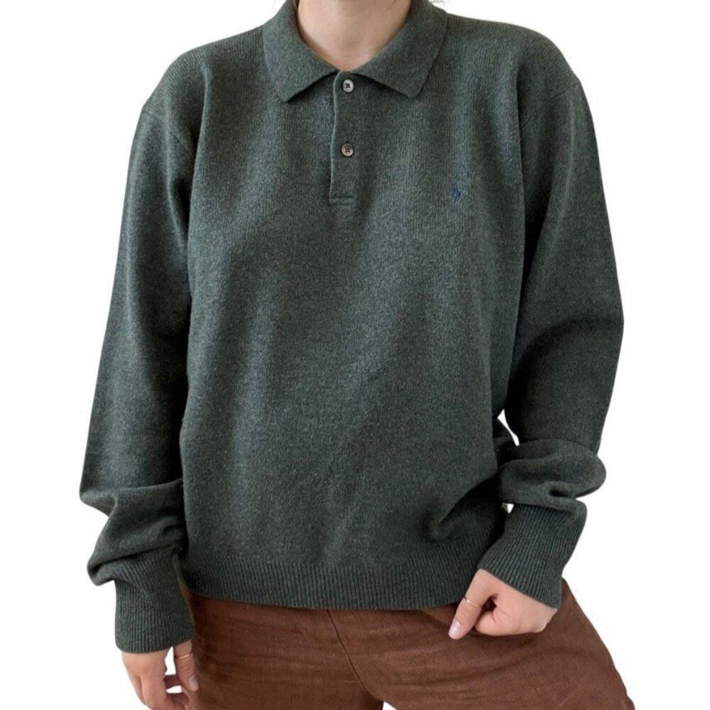 Vintage Mens 1990s Polo Ralph Lauren Lambswool Teal Green Collared Sweater XL - Picture 3 of 8